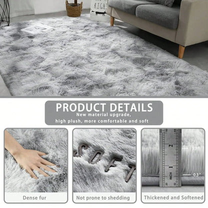 Black Plush Long-Pile Carpet, Soft Non-Slip Rug