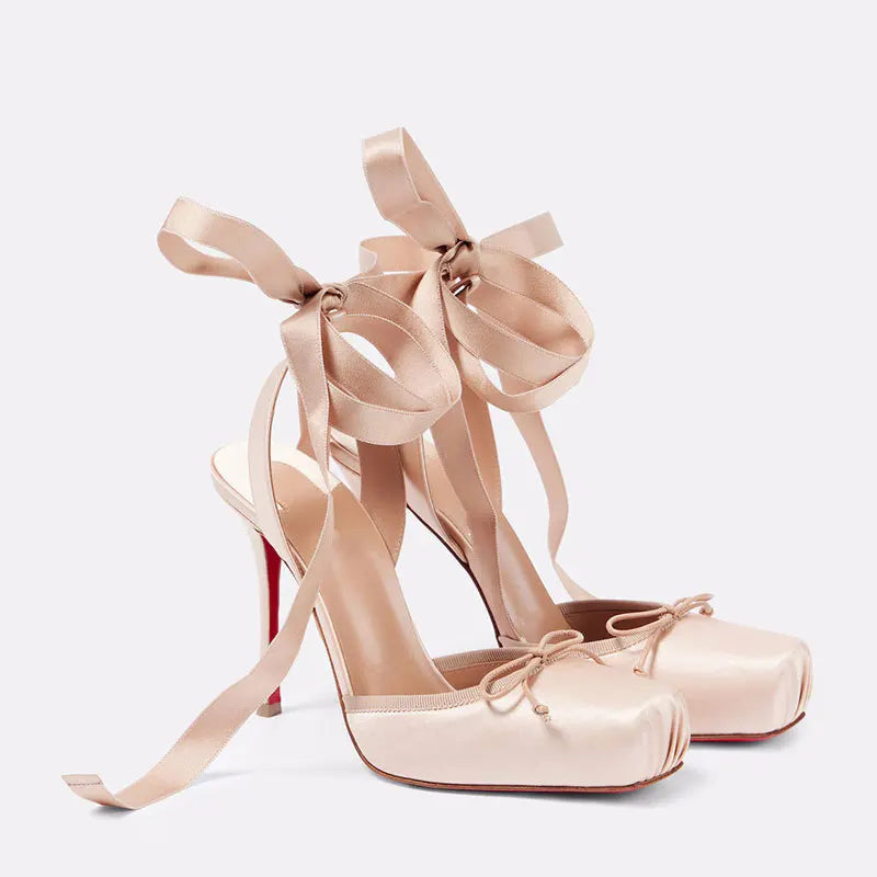 High-Heeled Satin Bow Ankle Strap Sandals for Women