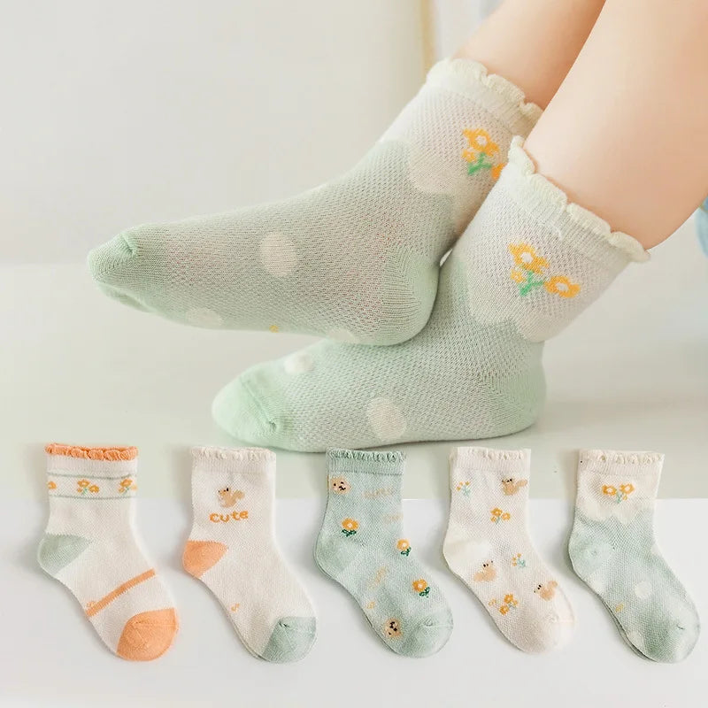 Children's Summer Fishnet Cotton Socks Set