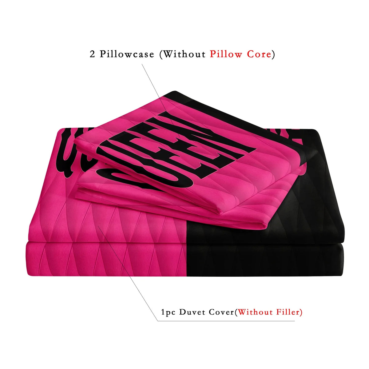 3pcs King and Queen Printed Duvet Cover Set Pink Black