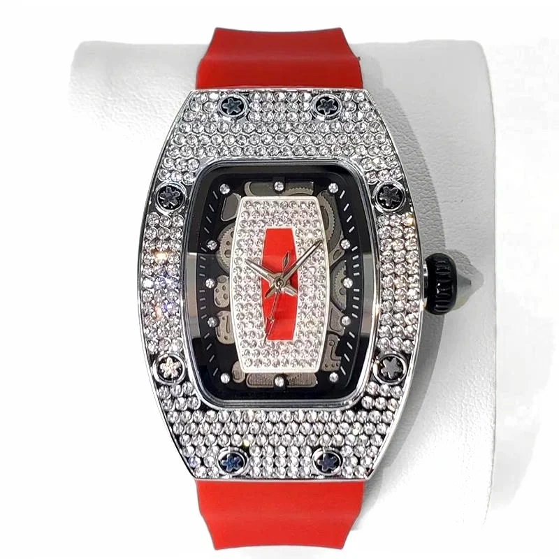 Green Tonneau Quartz Watch for Women with Iced Diamonds