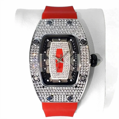 Green Tonneau Quartz Watch for Women with Iced Diamonds