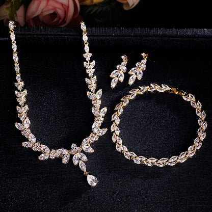 ZAKOL Brilliant Zirconia Leaf Jewelry Set for Women
