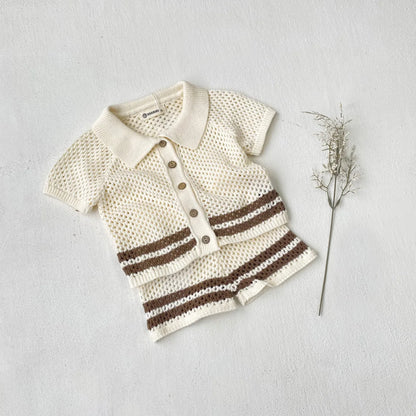DGUKYM Summer Baby Knitted Sweater Cardigan Set