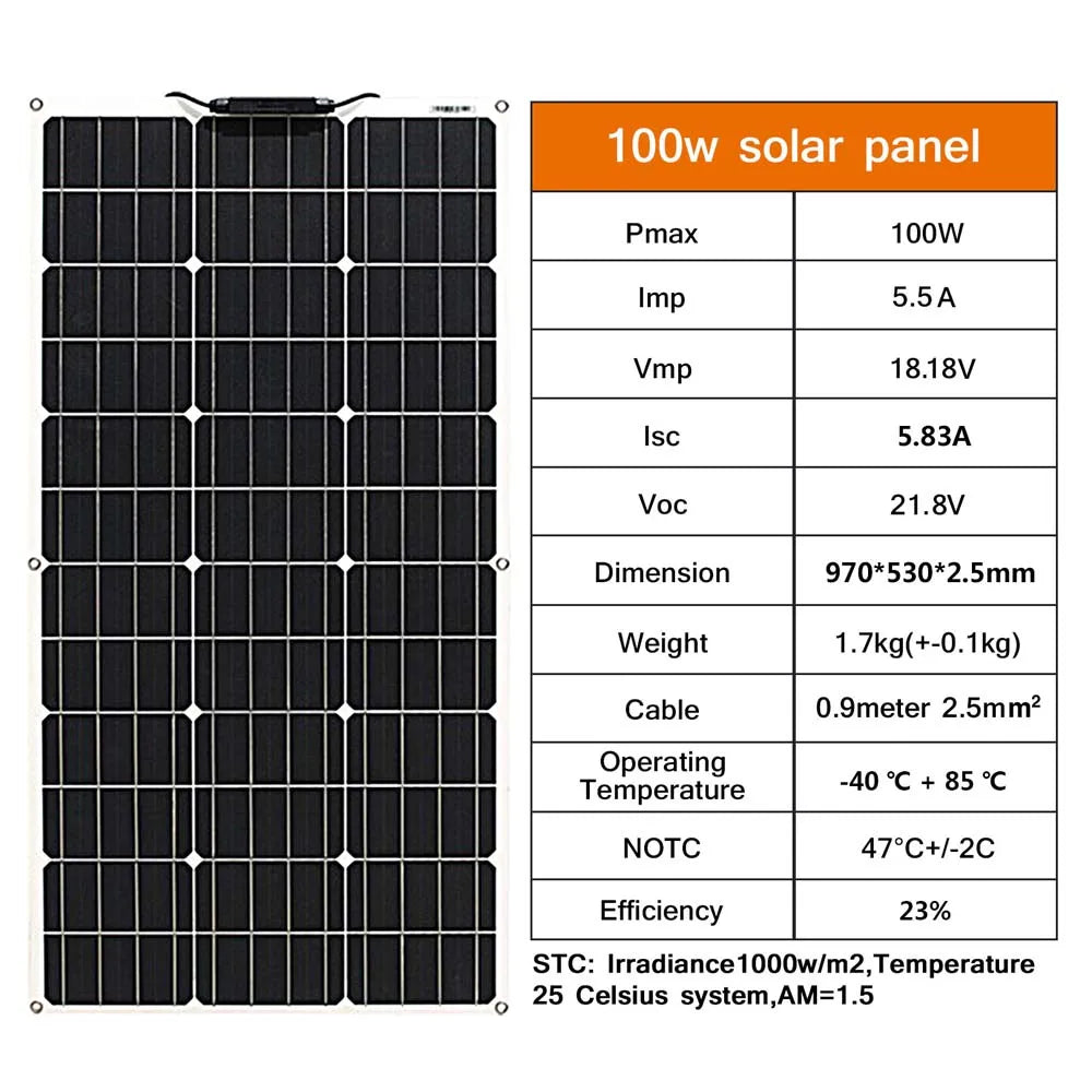 ASUNERGE 12V Flexible Monocrystalline Solar Panel 100W