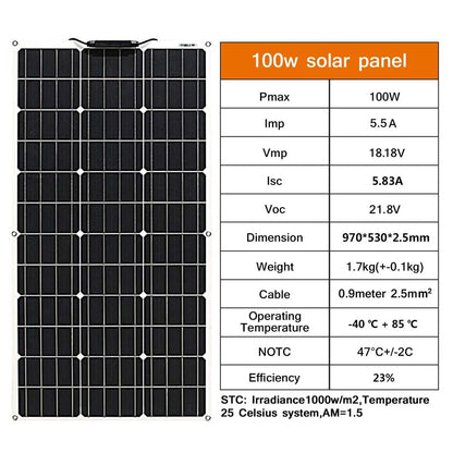 ASUNERGE 12V Flexible Monocrystalline Solar Panel 100W