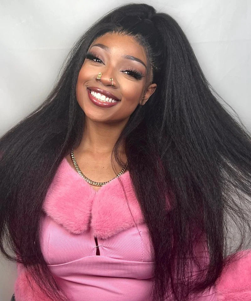 Kinky Straight V Part Wig 220% Density Human Hair