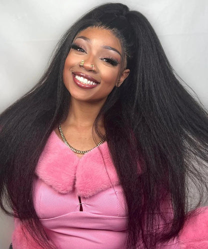 Kinky Straight V Part Wig 220% Density Human Hair