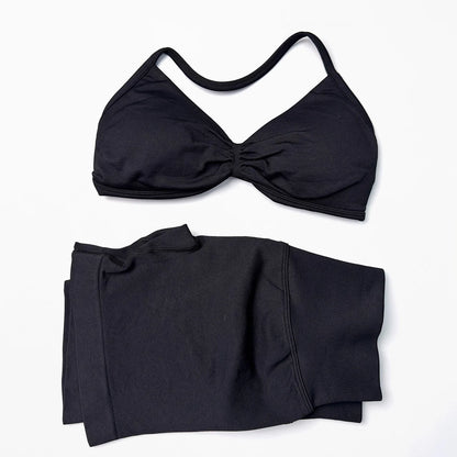 Seamless Strappy Yoga Bra and Scrunch Butt Shorts Set