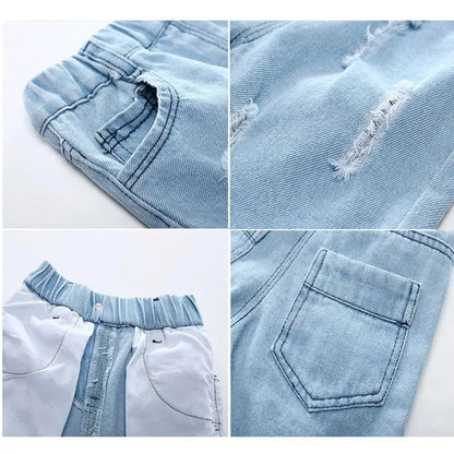 Children's Casual Torn Denim Shorts Blue Sky Blue