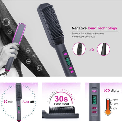 Electric Hot Comb Straight Hair Straightener Brush