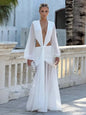 Deep V Hollow Backless Chiffon Maxi Party Dress