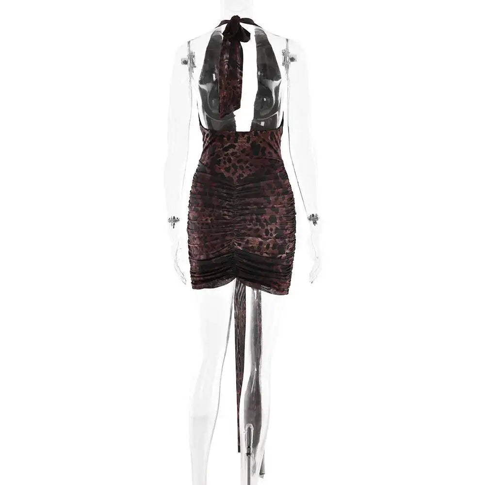 Leopard Print Halter Mini Dress for Women