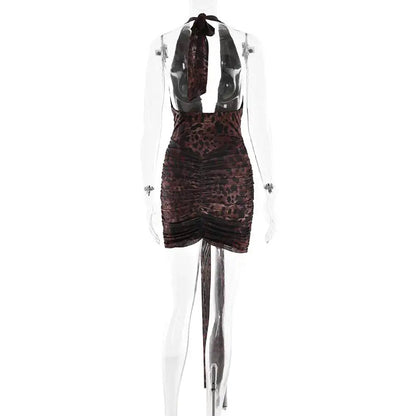 Leopard Print Halter Mini Dress for Women