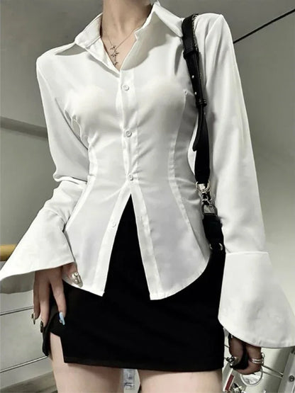 Slim Flared Sleeve Cotton Women's Shirt Tunic