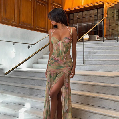 Floral Print Sleeveless Bodycon Dress for Women