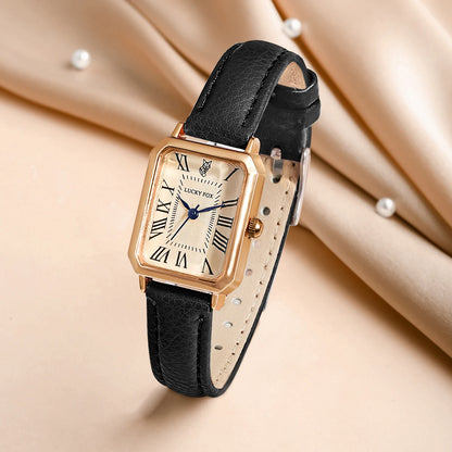 Fashion Retro Square Leather Strap Quartz Watch for Women