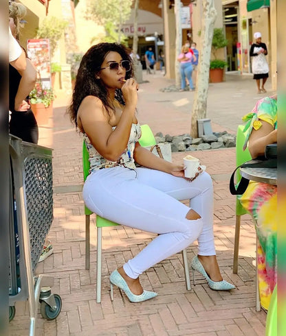 White High Waist Ripped Jeans Slim Stretch Denim Pants