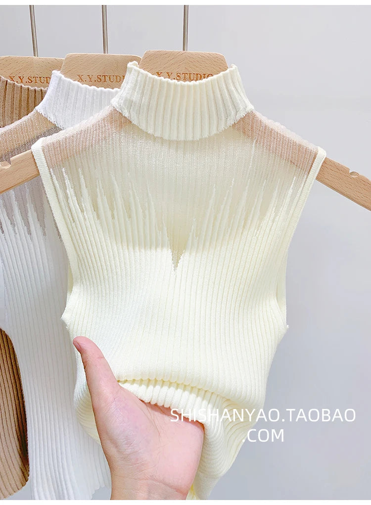 Mesh Knitted Tank Top Women Sleeveless Chic Cut Out