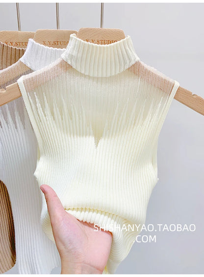 Mesh Knitted Tank Top Women Sleeveless Chic Cut Out