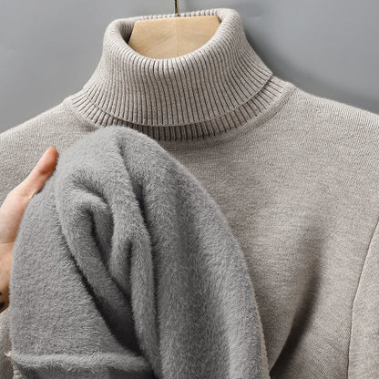 Mens Knitted Turtleneck Sweater Slim Fit Casual