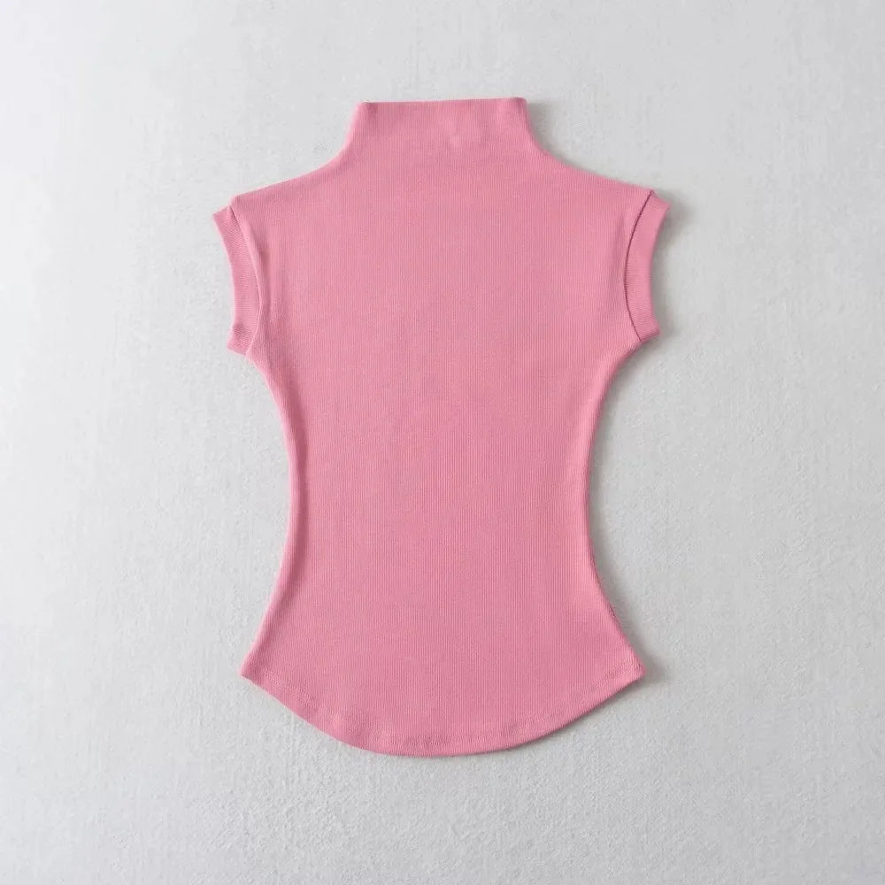 Women Summer Turtleneck Sleeveless Slim Fit Top
