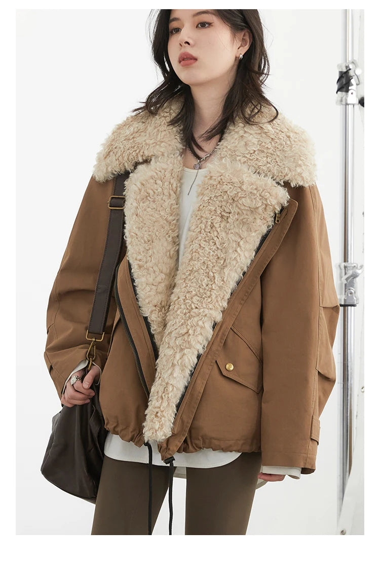 Cotton Motorcycle Jacket for Women Casual Retro Style