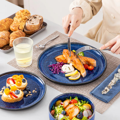 Starry Blue Reactive Glaze Stoneware Dinnerware Set