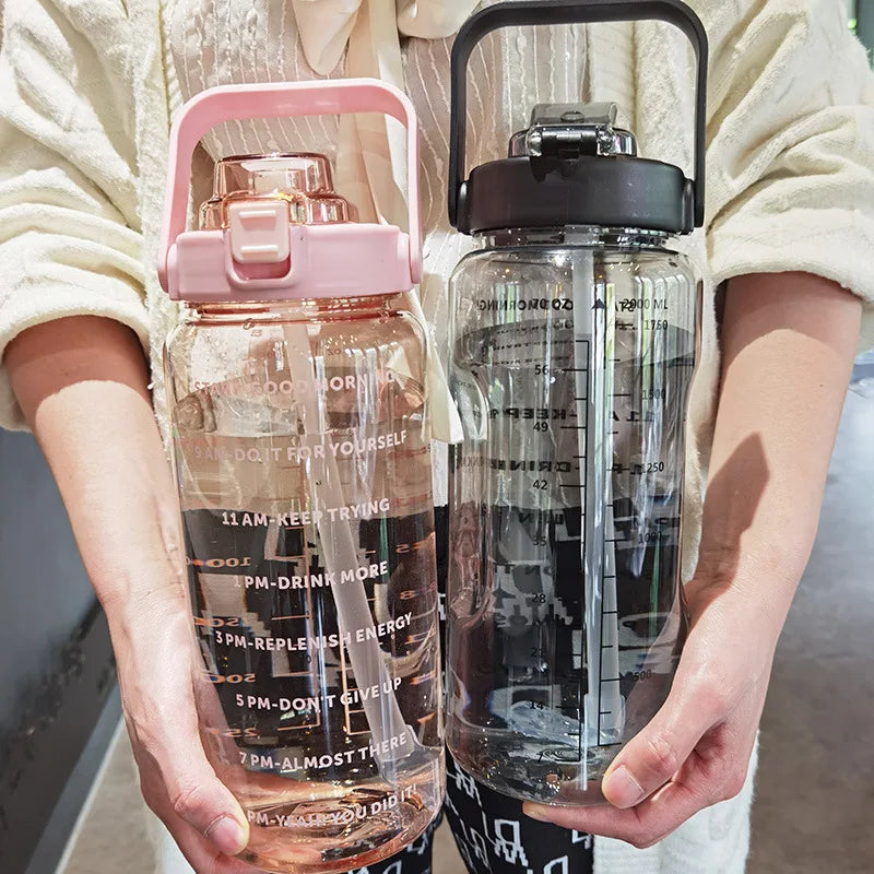 2 Liters Portable Plastic Travel Water Bottle with Straw