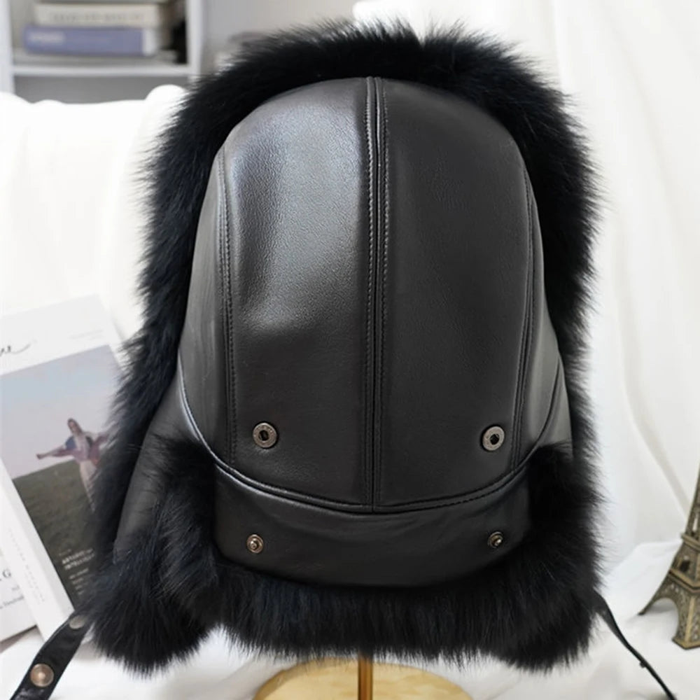 Men's Real Silver Fox Fur Bomber Hat