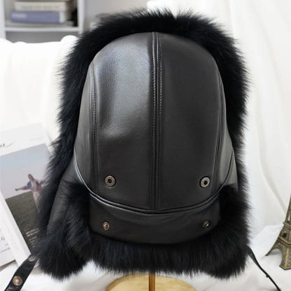 Men's Real Silver Fox Fur Bomber Hat