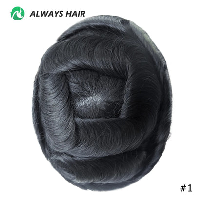 PU Men Toupee Indian Human Hair 130% Density Wig