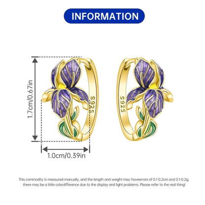 S925 Sterling Silver Iris Flower Hoop Earrings for Women