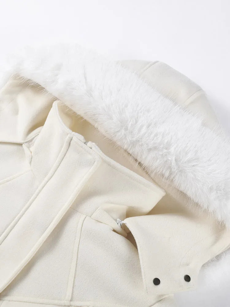 Casual Fur-Trimmed Hooded Ski Suit Women Warm Jumpsuit
