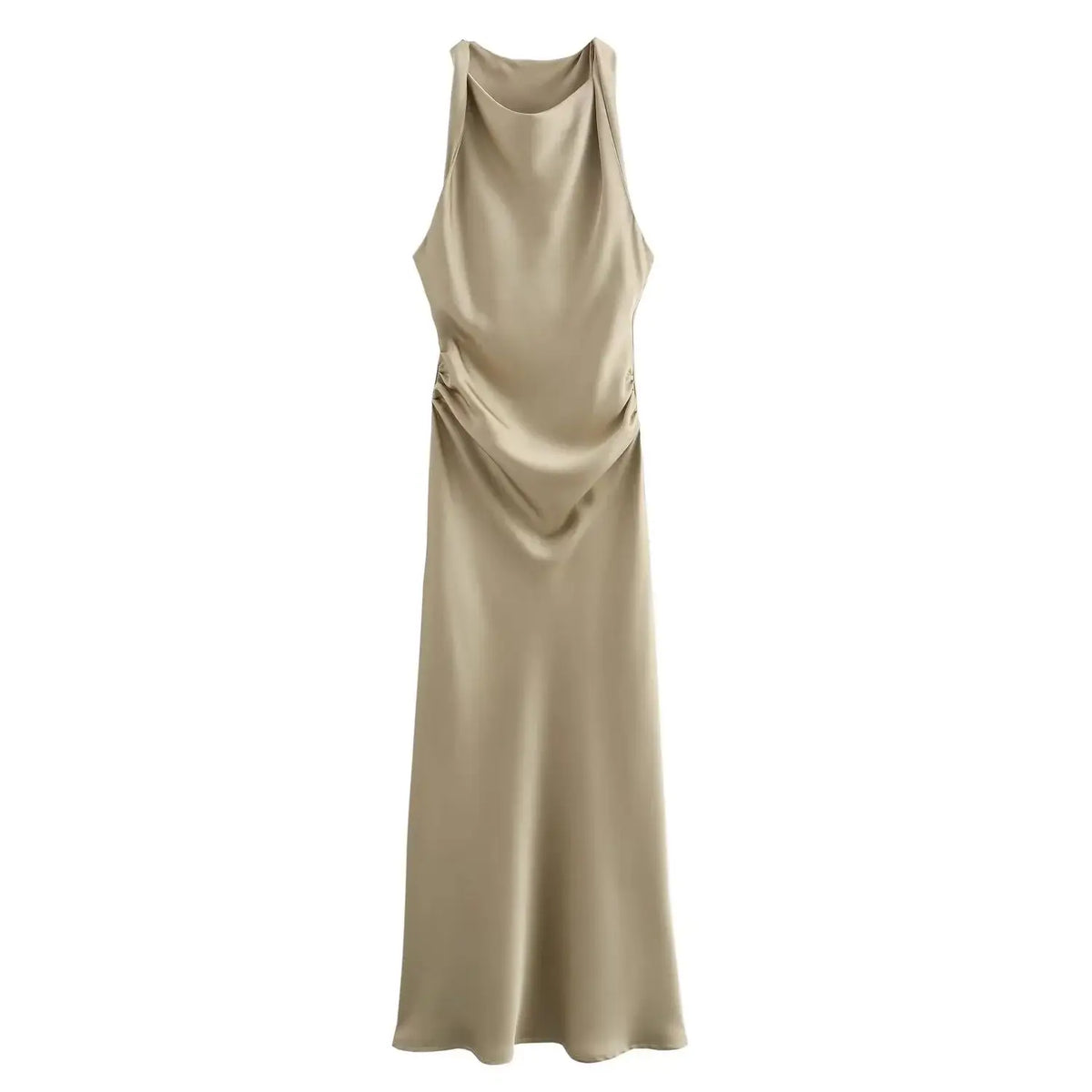 Satin Midi Dress for Women Sleeveless Elegant Evening Dress