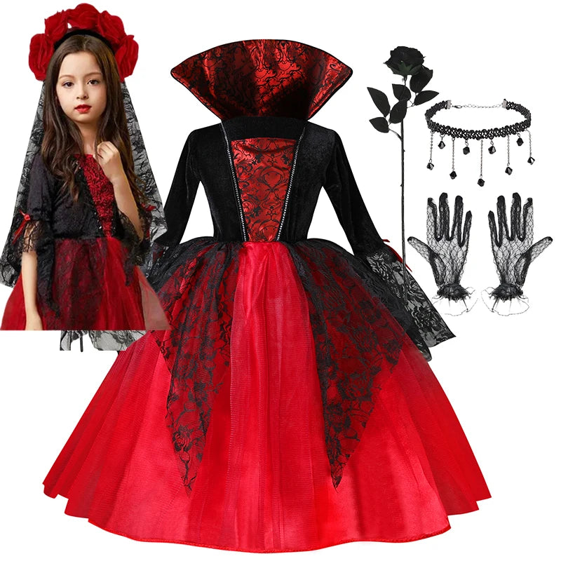 Halloween Vampire Dress for Kids in Scarlet Gothic Style