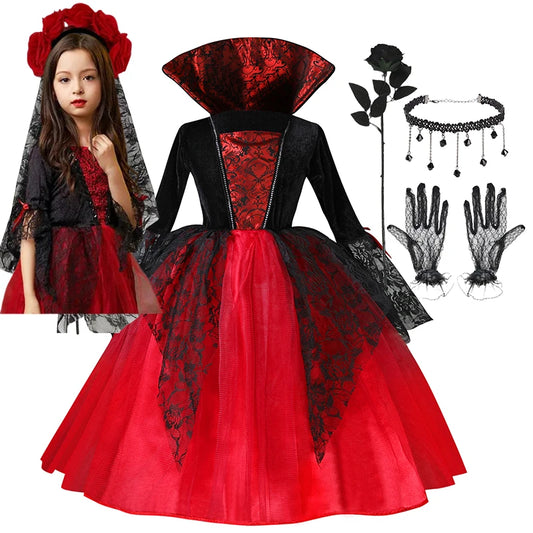 Halloween Vampire Dress for Kids in Scarlet Gothic Style