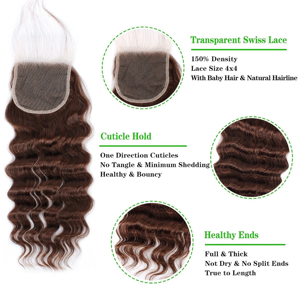 Chocolate Brown Loose Wave Human Hair Bundles with Closure