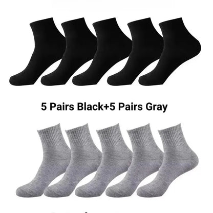 Men's Solid Color Mid-Calf Socks 10 Pairs All Seasons