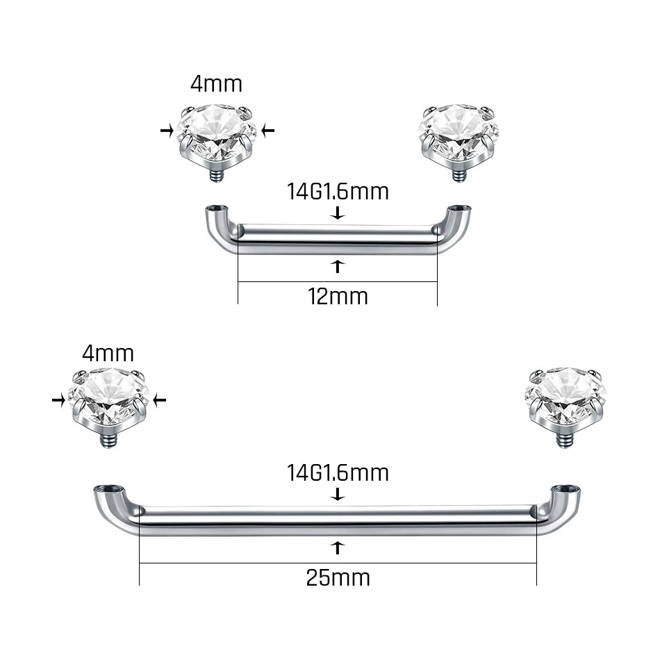 Titanium CZ Crystal Surface Piercings 12mm-25mm