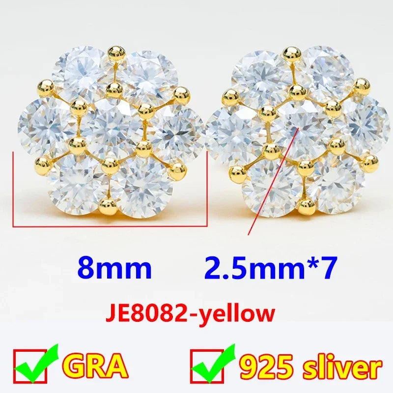 Classic Moissanite Diamond Flower Stud Earrings in Silver