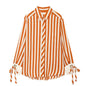 Women's Striped Bow-Tie Shirt Jacket in Polyester