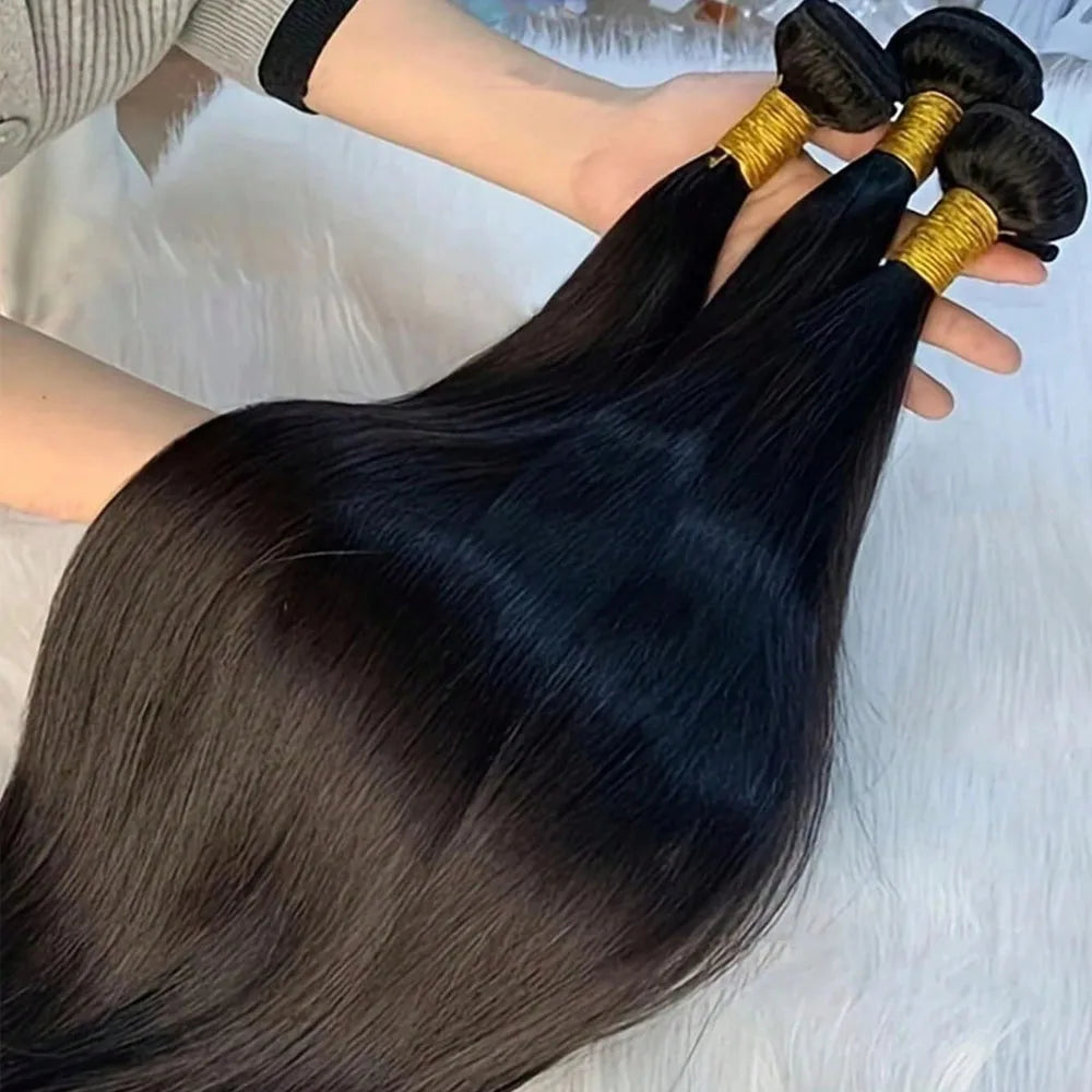 Bone Straight Raw Human Hair Bundles 36 40 Inch Black