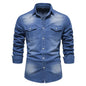 Elastic Cotton Denim Shirt Men Long Sleeve Casual