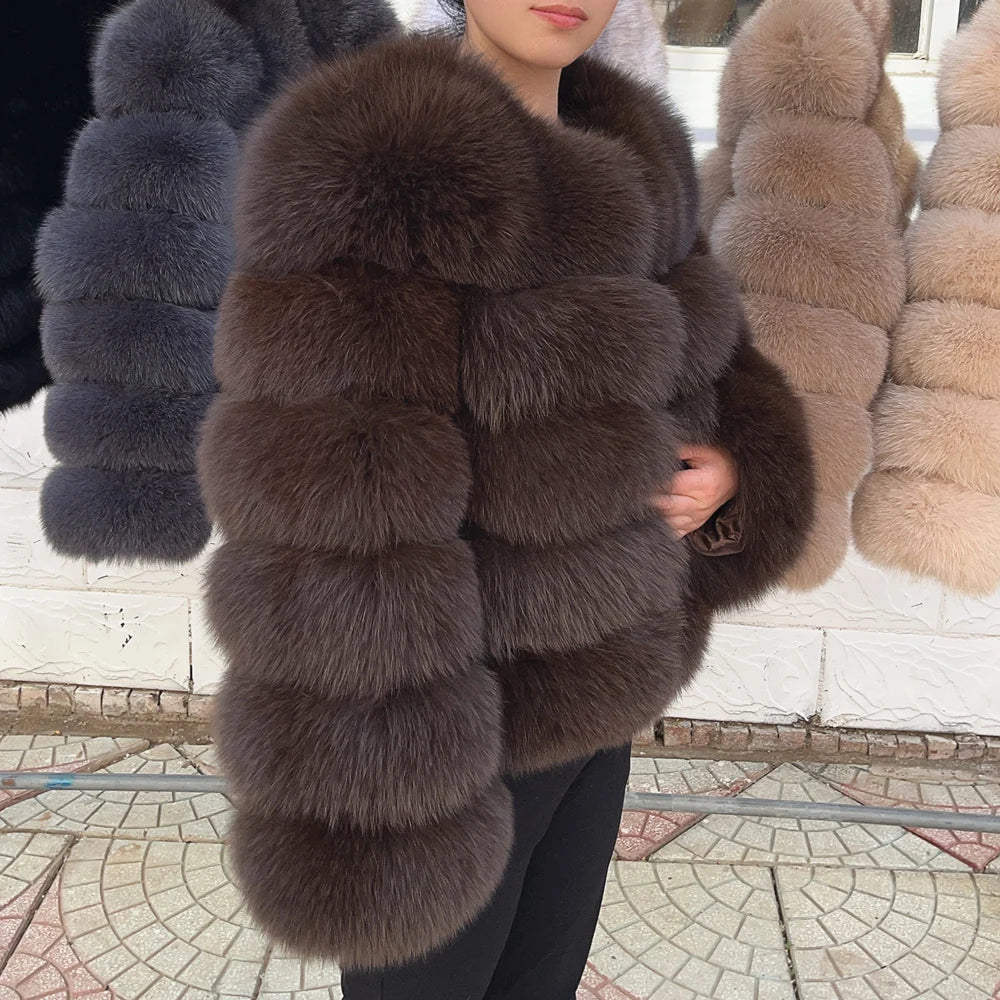 QUEENTINA Brown Fox Fur Coat for Women