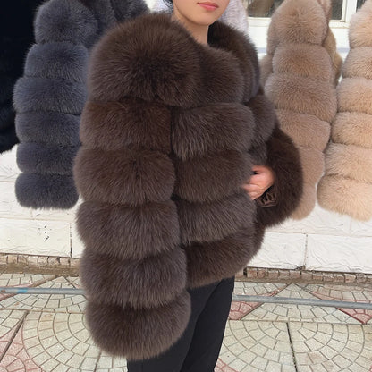QUEENTINA Brown Fox Fur Coat for Women