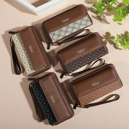 Men's Faux Leather Double Layer Wallet with Zippered Card Holder
