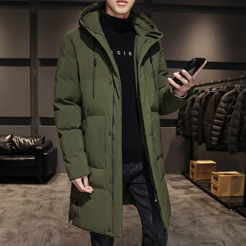 Long Cotton-padded Coat for Men in Solid Color