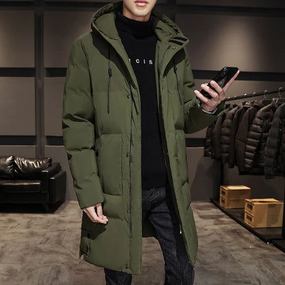 Long Cotton-padded Coat for Men in Solid Color