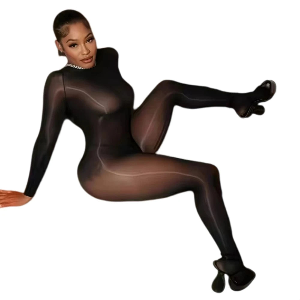 Sexy Mesh See Through Bodycon Jumpsuit for Women